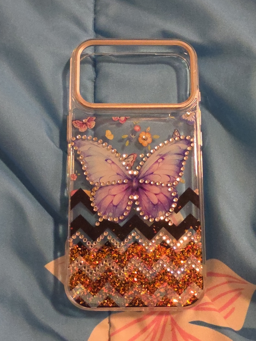 Purple Butterfly Glitter Clear Phone Case Iphone 17 Pro Max